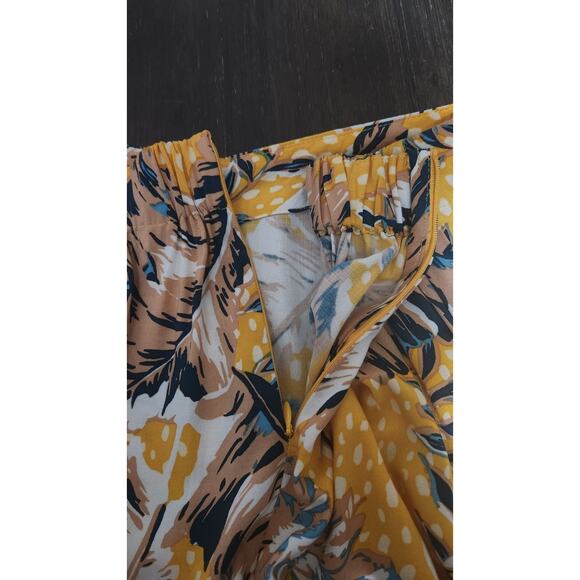 Le Salty Label Wide Leg Havana Pants Women's XS Yellow Floral Zipper Pull On Vac - Picture 11 of 14